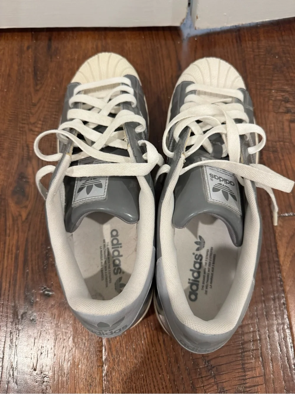 adidas Men’s Gray and White Shell Toe Sneakers